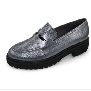 $429 Women Paul Green Loafers Lug Sole Metallic Pewter Wellesley Silver 10.5  11
